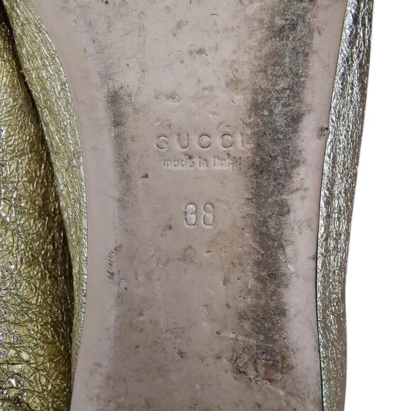 Gucci GG Marmont Fringe Ballet Flat Size 38 US 8 Gold Foil Leather Slipper - Picture 11 of 12